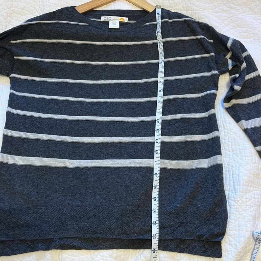 C&C California Merino Wool Pullover Sweater Gray Striped Sz XS Preppy Boho Work - Picture 6 of 8